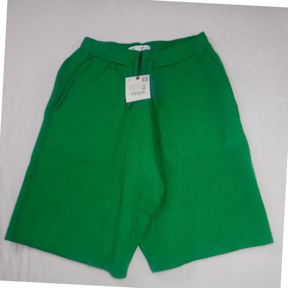 Zara Green Knit Shorts Drawstring Elastic Waist Wide Leg Juniors Size 13-14 NEW